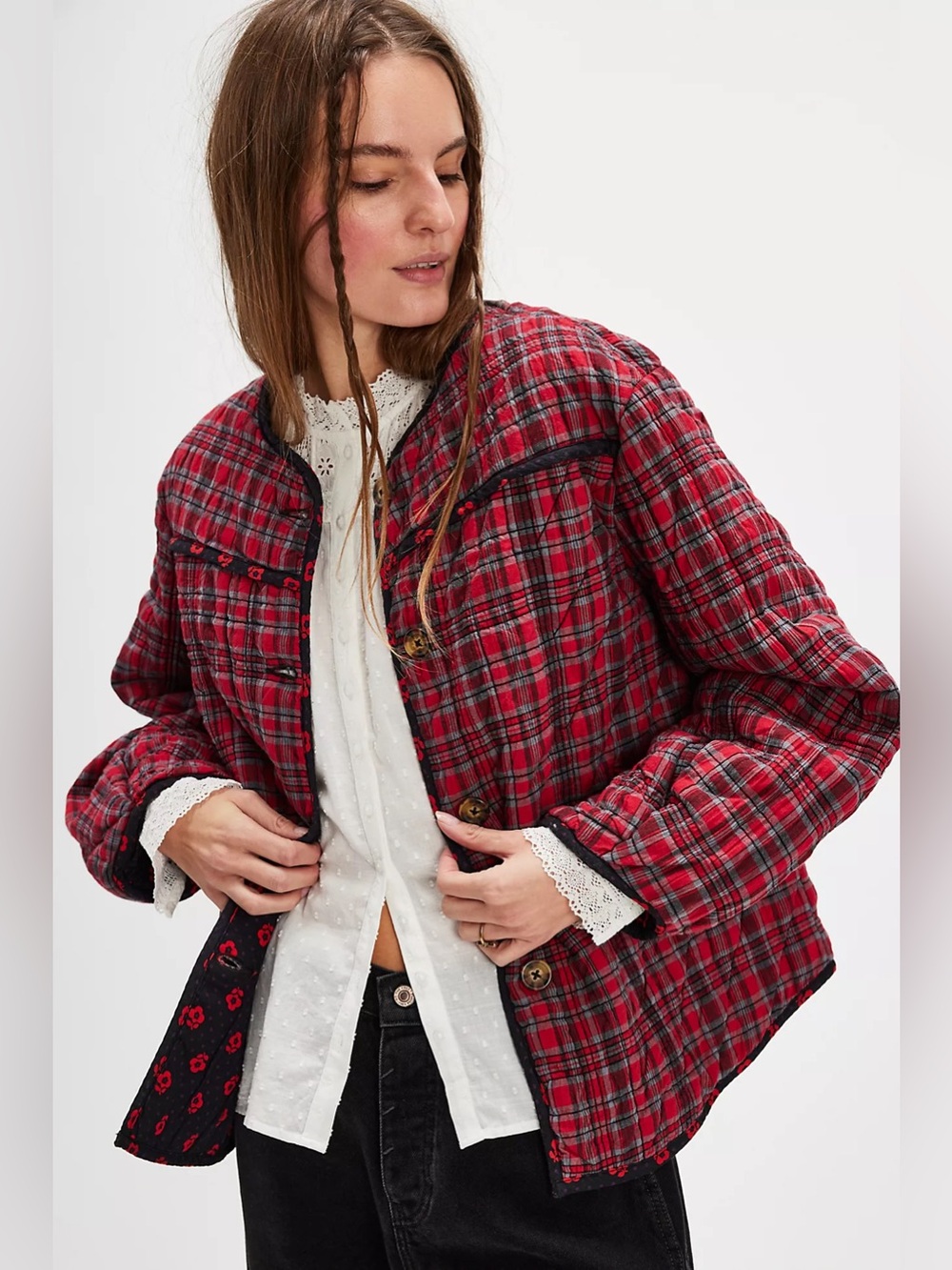 Damson Madder Macy Quilted Jacket in Red Check UK 8 / US 4